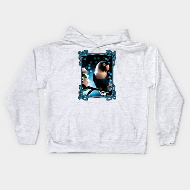 Pretty Blue Black Masked Lovebird Kids Hoodie by DigiDreams